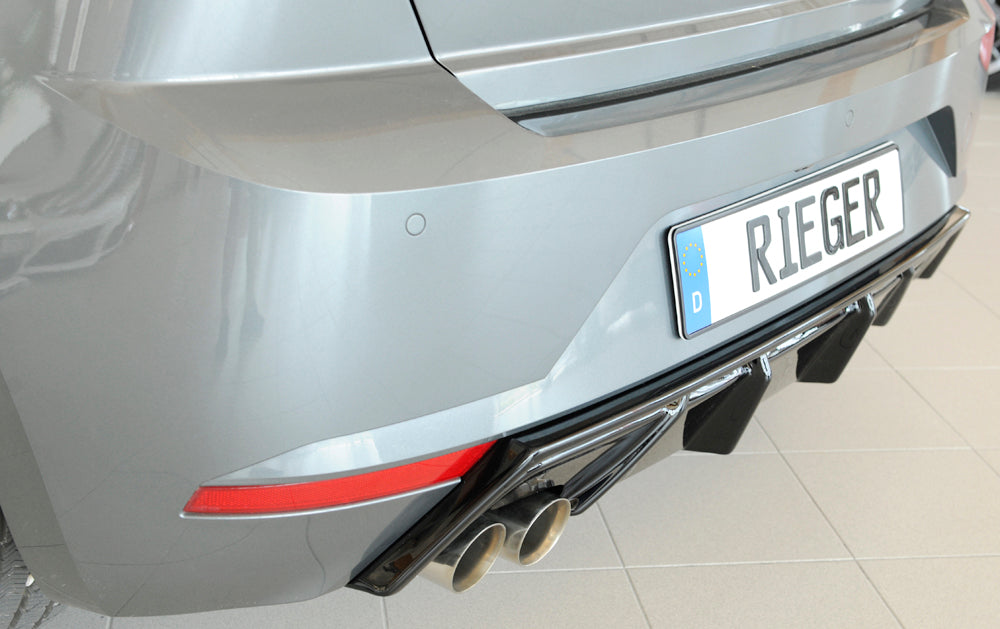 Seat Ibiza (KJ) Rieger Heckeinsatz mit Endrohraussparung für Sport-ESD links für Sportendrohr li., (2x76mm ø), ABS, schwarz glänzend, 
inkl. Montagezubehör, Gutachten