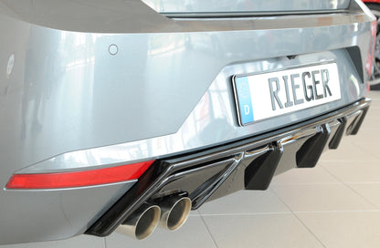 Seat Ibiza (KJ) Rieger Heckeinsatz mit Endrohraussparung für Sport-ESD links für Sportendrohr li., (2x76mm ø), ABS, schwarz glänzend, 
inkl. Montagezubehör, Gutachten