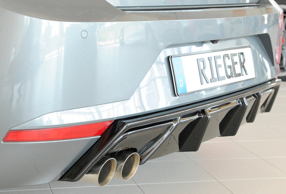 Seat Ibiza (KJ) Rieger Heckeinsatz mit Endrohraussparung für Sport-ESD links für Sportendrohr li., (2x76mm ø), ABS, schwarz glänzend, 
inkl. Montagezubehör, Gutachten