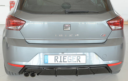 Seat Ibiza (KJ) Rieger Heckeinsatz mit Endrohraussparung für Sport-ESD links für Sportendrohr li., (2x76mm ø), ABS, schwarz glänzend, 
inkl. Montagezubehör, Gutachten