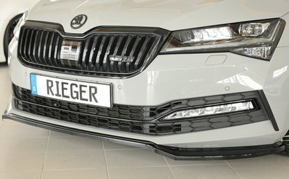 Skoda Superb III (3T/3V) Rieger Spoilerschwert für orig. Frontschürze, ABS, schwarz glänzend, 
inkl. Montagezubehör, ABE