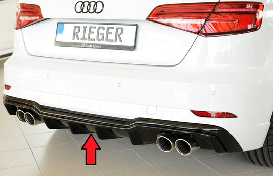 Audi A3 (8V) Rieger Heckeinsatz  für Doppelendrohr li. u. re., (4x90mm ø), ABS, schwarz glänzend, für Fzg. mit S-Line Exterieur, 
inkl. Montagezubehör, Gutachten