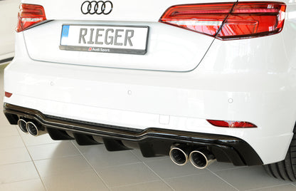 Audi A3 (8V) Rieger Heckeinsatz  für Doppelendrohr li. u. re., (4x90mm ø), ABS, schwarz glänzend, für Fzg. mit S-Line Exterieur, 
inkl. Montagezubehör, Gutachten