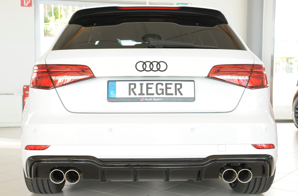 Audi A3 (8V) Rieger Heckeinsatz  für Doppelendrohr li. u. re., (4x90mm ø), ABS, schwarz glänzend, für Fzg. mit S-Line Exterieur, 
inkl. Montagezubehör, Gutachten
