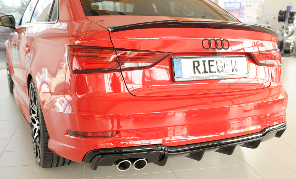 Audi A3 (8V) Rieger Heckeinsatz  für Doppelendrohr li., ABS, schwarz glänzend, für Fzg. mit S-Line Exterieur, 
inkl. Montagezubehör, Gutachten