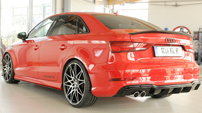 Audi A3 (8V) Rieger Heckeinsatz  für Doppelendrohr li., ABS, schwarz glänzend, für Fzg. mit S-Line Exterieur, 
inkl. Montagezubehör, Gutachten