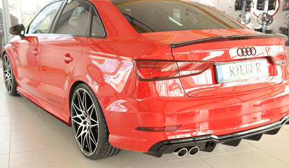 Audi A3 (8V) Rieger Heckeinsatz  für Doppelendrohr li., ABS, schwarz glänzend, für Fzg. mit S-Line Exterieur, 
inkl. Montagezubehör, Gutachten