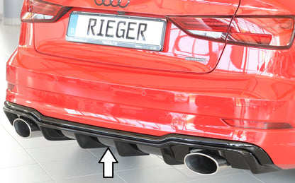 Audi A3 (8V) Rieger Heckeinsatz  für Sportendrohr li. u. re., (152x95mm oval), ABS, schwarz glänzend, für Fzg. mit S-Line Exterieur, 
inkl. Montagezubehör, Gutachten