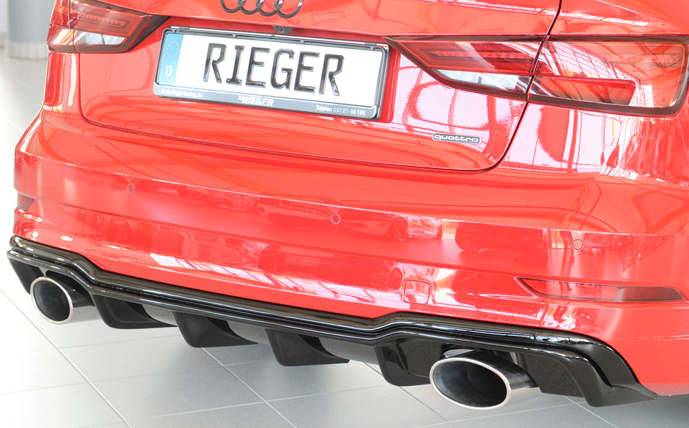 Audi A3 (8V) Rieger Heckeinsatz  für Sportendrohr li. u. re., (152x95mm oval), ABS, schwarz glänzend, für Fzg. mit S-Line Exterieur, 
inkl. Montagezubehör, Gutachten