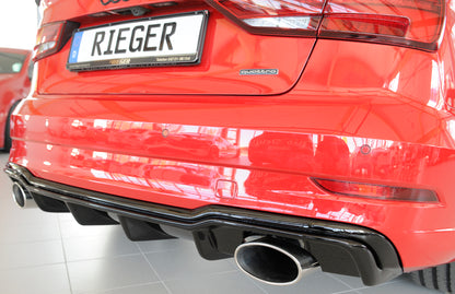 Audi A3 (8V) Rieger Heckeinsatz  für Sportendrohr li. u. re., (152x95mm oval), ABS, schwarz glänzend, für Fzg. mit S-Line Exterieur, 
inkl. Montagezubehör, Gutachten