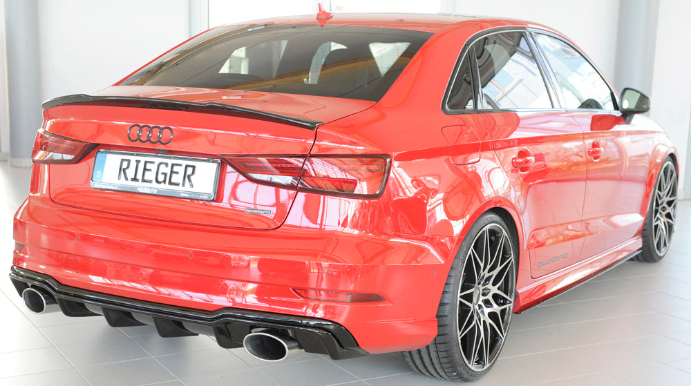 Audi A3 (8V) Rieger Heckeinsatz  für Sportendrohr li. u. re., (152x95mm oval), ABS, schwarz glänzend, für Fzg. mit S-Line Exterieur, 
inkl. Montagezubehör, Gutachten