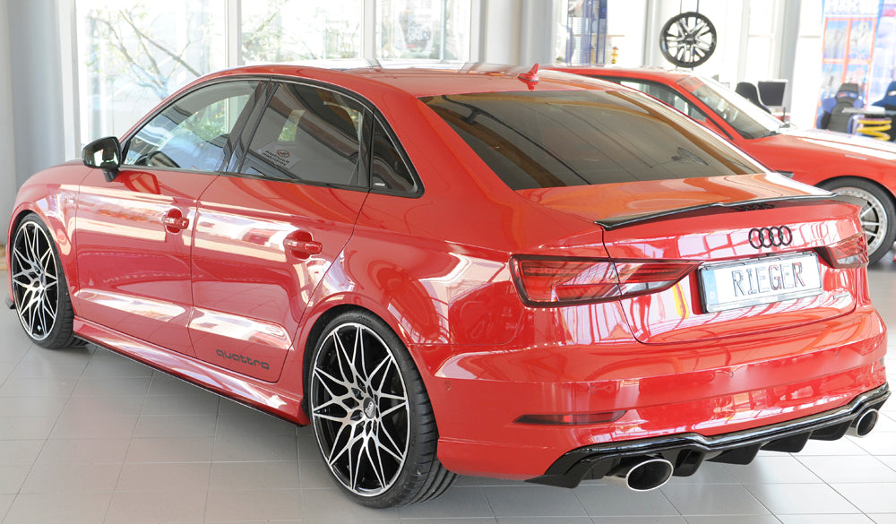 Audi A3 (8V) Rieger Heckeinsatz  für Sportendrohr li. u. re., (152x95mm oval), ABS, schwarz glänzend, für Fzg. mit S-Line Exterieur, 
inkl. Montagezubehör, Gutachten