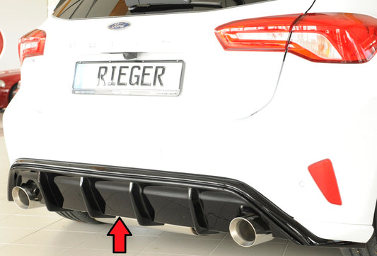 Ford Focus 4 (DEH) Rieger Heckeinsatz  für Endrohr li. u. re., (100mm ø), ABS, schwarz glänzend, für Fzg. mit ST-Line, 
inkl. Montagezubehör, Gutachten