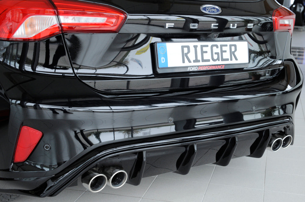Ford Focus 4 (DEH) Rieger Heckeinsatz  für Doppelendrohr li. u. re., (4x80mm ø), ABS, schwarz glänzend, für Fzg. mit ST-Line, 
inkl. Montagezubehör, Gutachten