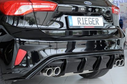 Ford Focus 4 (DEH) Rieger Heckeinsatz  für Doppelendrohr li. u. re., (4x80mm ø), ABS, schwarz glänzend, für Fzg. mit ST-Line, 
inkl. Montagezubehör, Gutachten