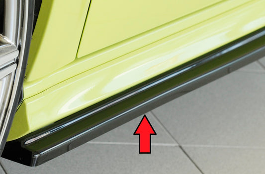 Audi A3 (8V) Rieger Seitenschwelleransatz für S-Line-Schweller / S3-Schweller links, für orig. Seitenschweller, ABS, schwarz glänzend, für Fzg. mit S-Line Exterieur, 
inkl. Montagezubehör, Gutachten