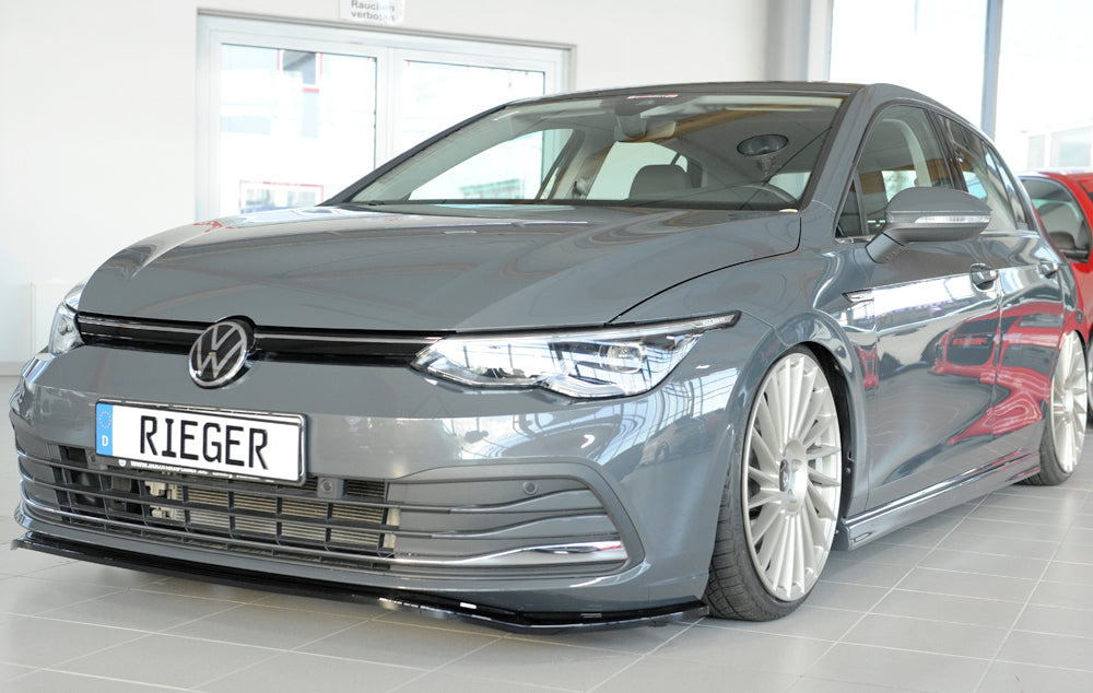 VW Golf 8 Rieger Spoilerschwert für orig. Frontschürze für orig. Frontschürze, ABS, schwarz glänzend, 
inkl. Montagezubehör, ABE