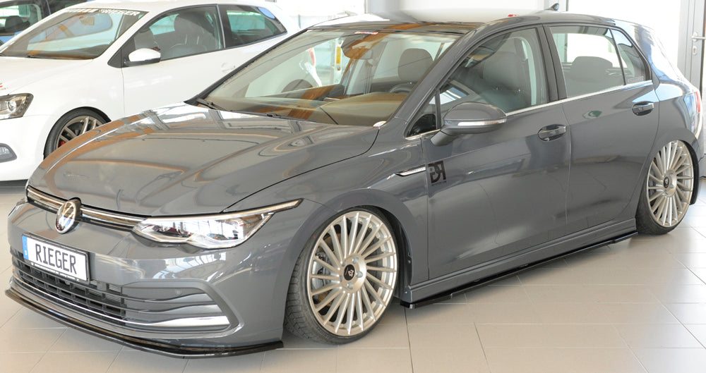 VW Golf 8 Rieger Spoilerschwert für orig. Frontschürze für orig. Frontschürze, ABS, schwarz glänzend, 
inkl. Montagezubehör, ABE