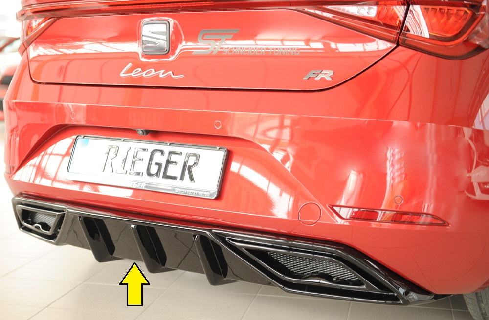 Seat Leon (KL) Rieger Heckeinsatz für orig. ESD für orig. Endschalldämpfer, ohne Endrohraussparung, ABS, schwarz glänzend,...