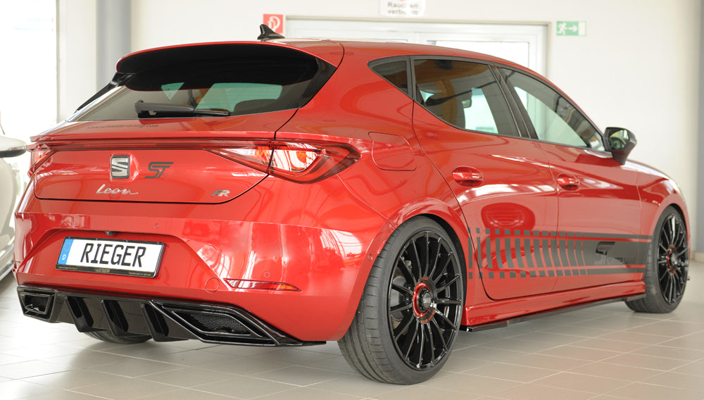 Seat Leon (KL) Rieger Heckeinsatz für orig. ESD für orig. Endschalldämpfer, ohne Endrohraussparung, ABS, schwarz glänzend,...