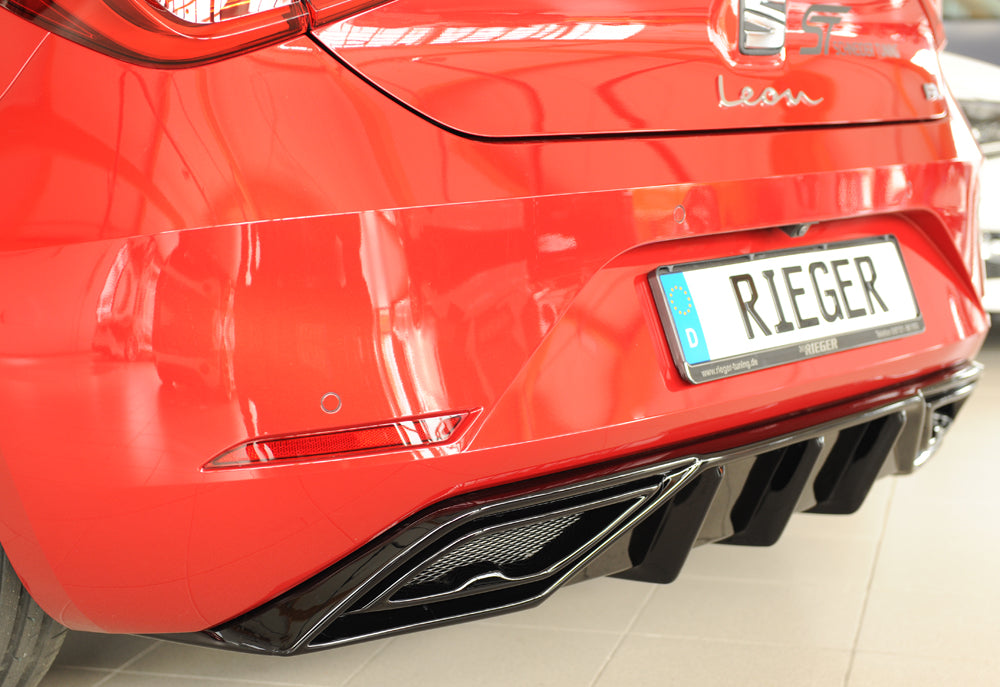 Seat Leon (KL) Rieger Heckeinsatz für orig. ESD für orig. Endschalldämpfer, ohne Endrohraussparung, ABS, schwarz glänzend,...