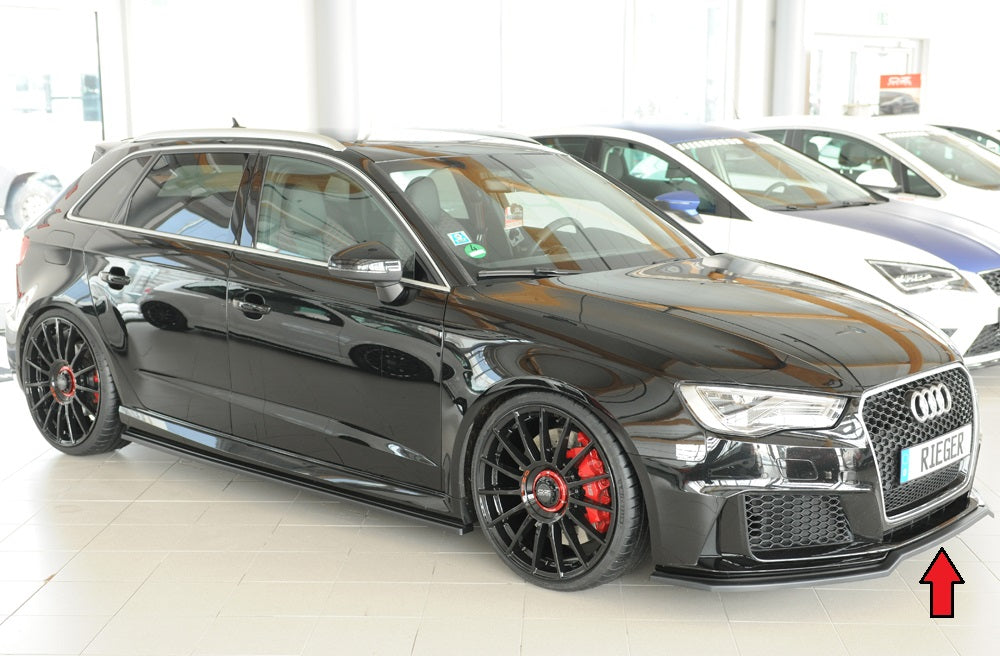 Audi RS3 (8V) Rieger Spoilerschwert für orig. Frontschürze, ABS, schwarz glänzend, 
inkl. Montagezubehör, ABE