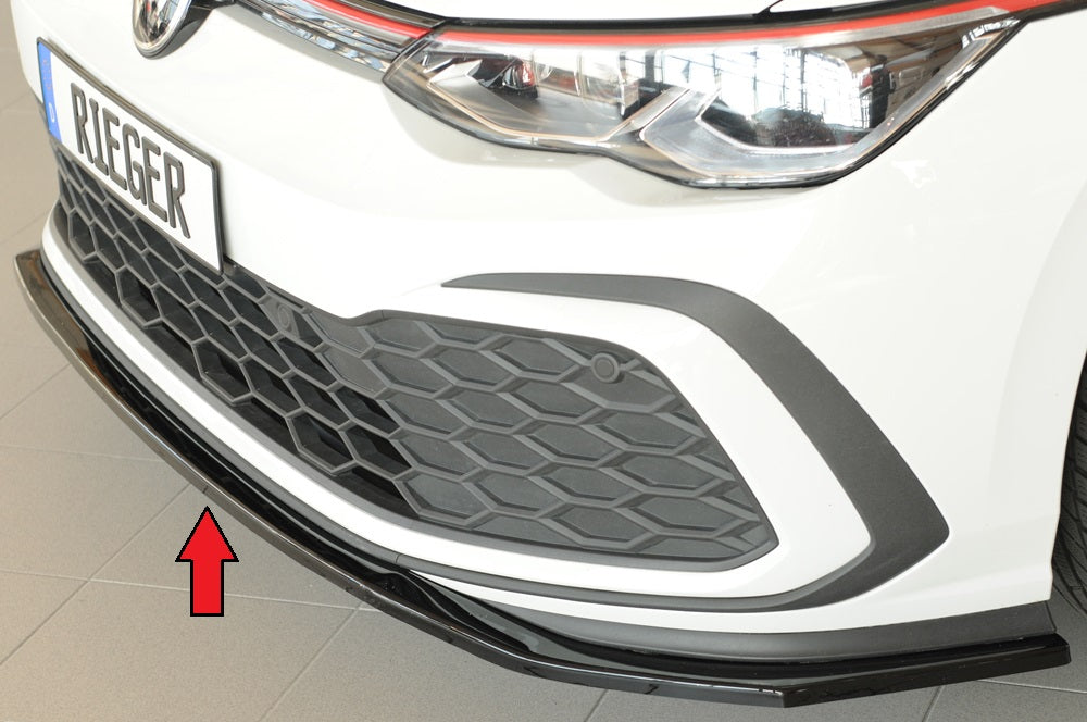 VW Golf 8 GTD Rieger Spoilerschwert nur für GTI / GTD / GTE für orig. Frontschürze, ABS, schwarz glänzend, 
inkl. Montagez...