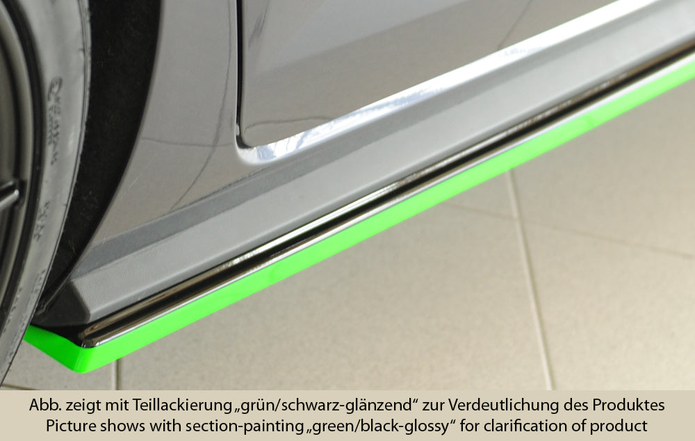 VW Polo (AW) GTI Rieger Seitenschwelleransatz rechts, für orig. Seitenschweller, ABS, schwarz glänzend, 
inkl. Montagezube...