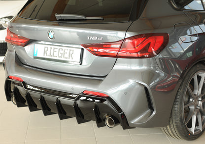 BMW 1er F40  (F1H) Rieger Heckeinsatz für orig. Endrohr li. u. re., (90mm ø), ABS, schwarz glänzend, für Fzg. mit M-Sport-...