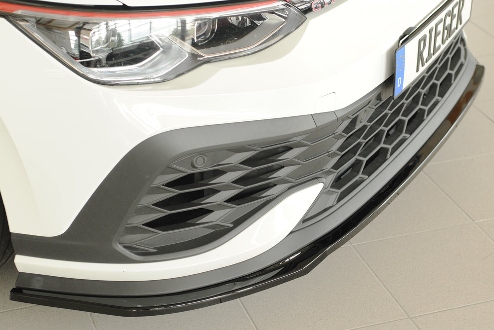 VW Golf 8 GTI Clubsport Rieger Spoilerschwert nur für GTI Clubsport für orig. Frontschürze, ABS, schwarz glänzend, 
inkl. ...
