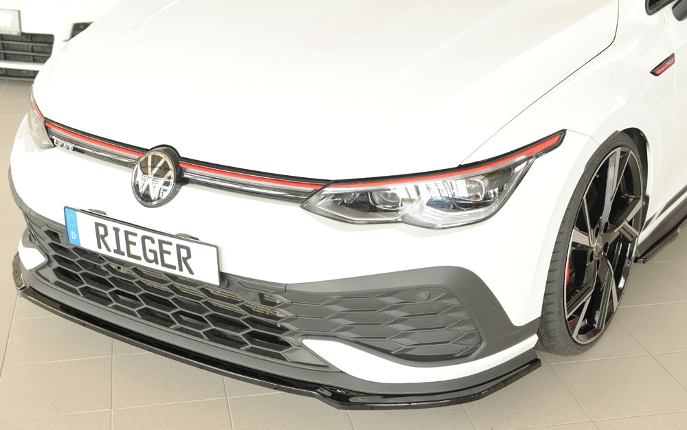 VW Golf 8 GTI Clubsport Rieger Spoilerschwert nur für GTI Clubsport für orig. Frontschürze, ABS, schwarz glänzend, 
inkl. ...
