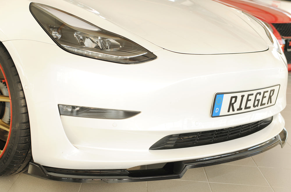 Tesla Model 3  (003) Rieger Spoilerschwert für orig. Frontschürze, ABS, schwarz glänzend, 
inkl. Montagezubehör, ABE