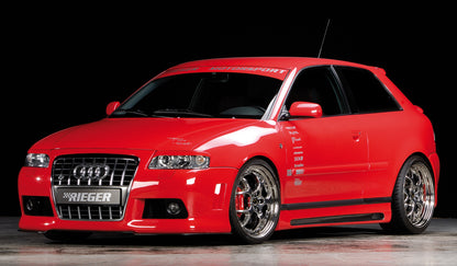 Audi A3 (8L) Rieger Seitenschweller    rechts, mit Schacht, mit Ausschnitt, ABS, Carbon-Look, 
inkl. Alugitter, Montagezubehör, ABE