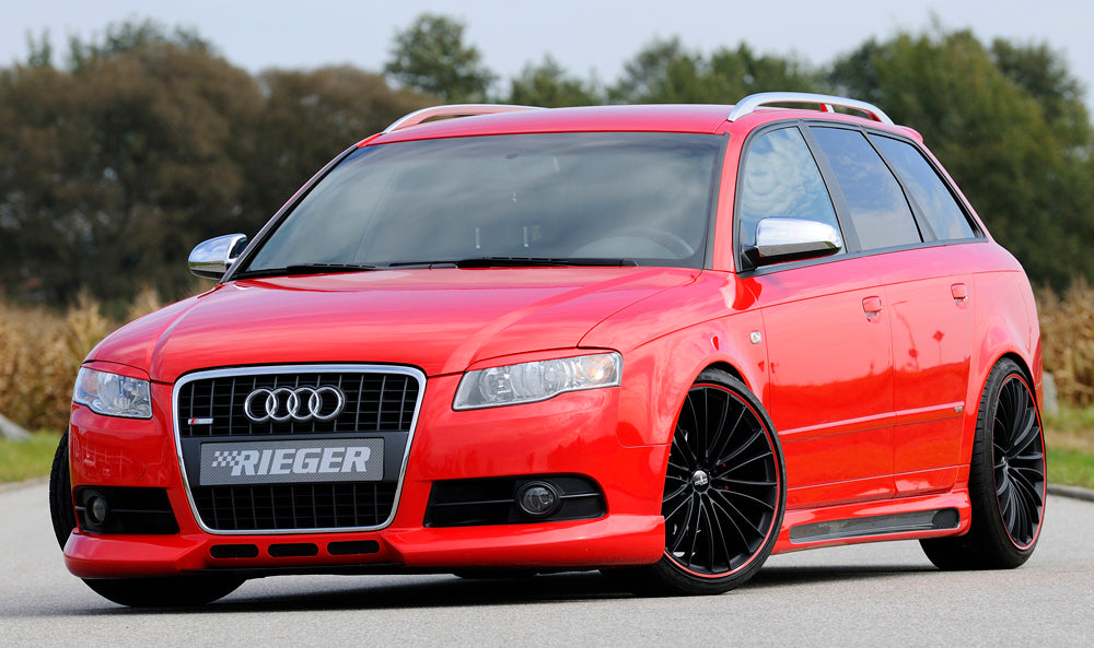Audi A4 (8E) Typ B6 Rieger Seitenschweller  rechts, mit Schacht, mit Ausschnitt, ABS, Carbon-Look, für Fzg. mit S-Line Exterieur und ohne S-Line Exterieur, 
inkl. Alugitter, Gutachten, Montagezubehör
