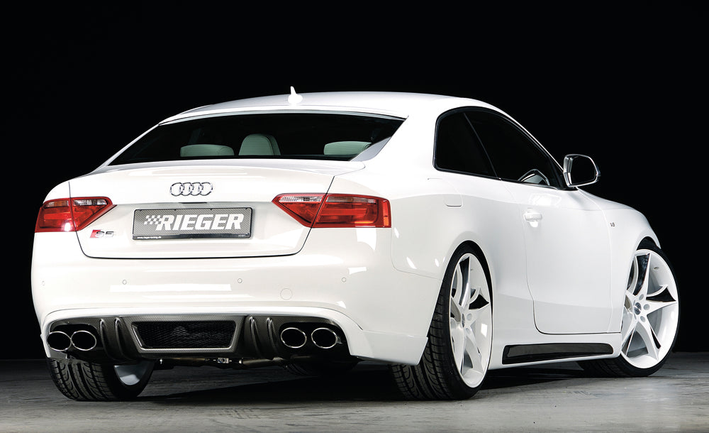 Audi A5 (B8/B81) Rieger Seitenschweller  links, mit Schacht, mit Ausschnitt, ABS, Carbon-Look, für Fzg. mit S-Line Exterieur und ohne S-Line Exterieur, 
inkl. Montagezubehör, Alugitter, Gutachten
