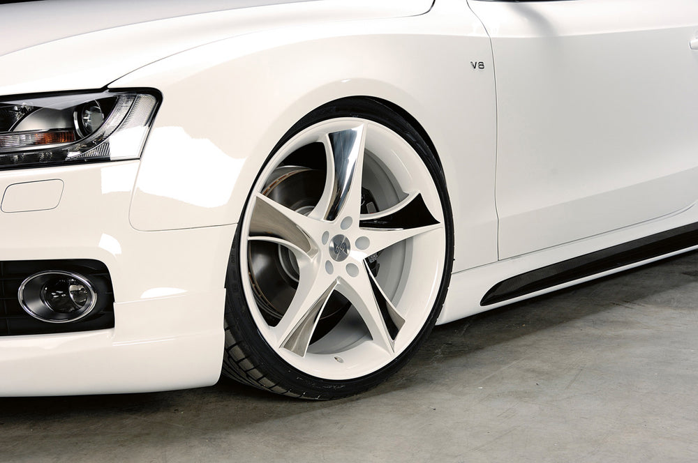 Audi A5 (B8/B81) Rieger Seitenschweller  links, mit Schacht, mit Ausschnitt, ABS, Carbon-Look, für Fzg. mit S-Line Exterieur und ohne S-Line Exterieur, 
inkl. Montagezubehör, Alugitter, Gutachten