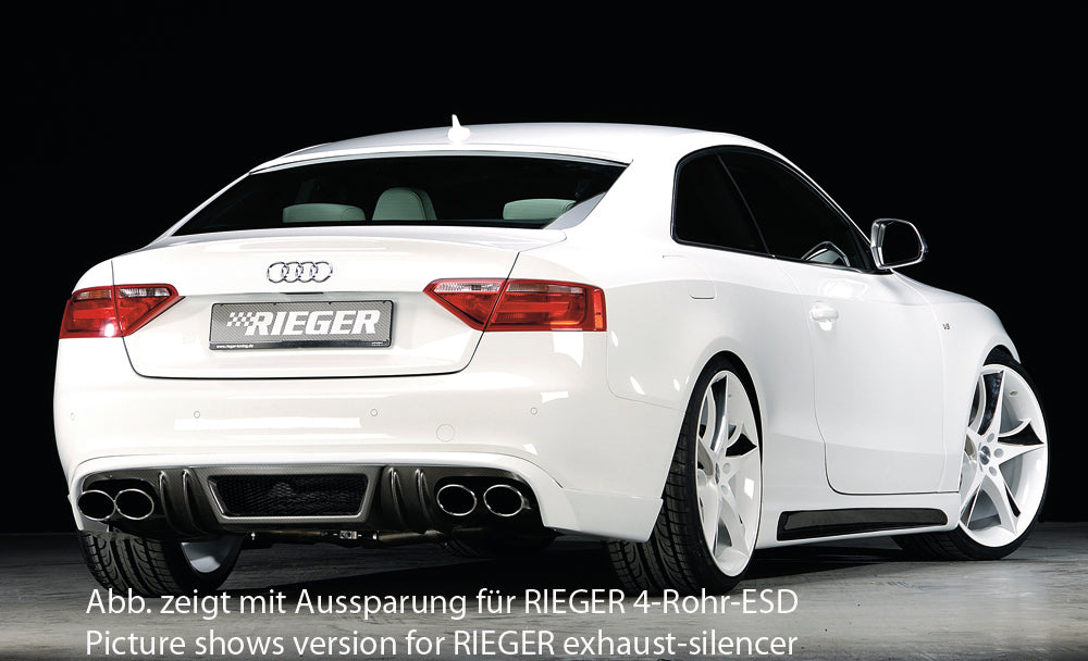 Audi A5 (B8/B81) Rieger Heckschürzenansatz  für orig. Endrohr li. u. re., ABS, Carbon-Look, für Fzg. mit S-Line Exterieur, 
inkl. Alugitter, Montagezubehör, Gutachten