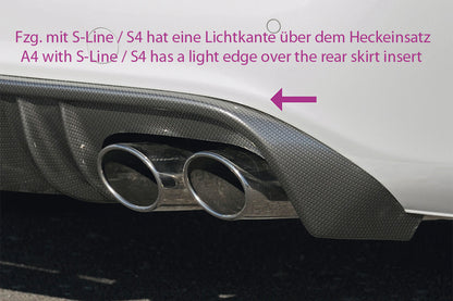Audi A4 (B8/B81) Rieger Heckschürzenansatz  für Doppelendrohr li. u. re., (4x115x85mm oval), ABS, Carbon-Look, für Fzg. mit S-Line Exterieur, 
inkl. Alugitter, Montagezubehör, Gutachten