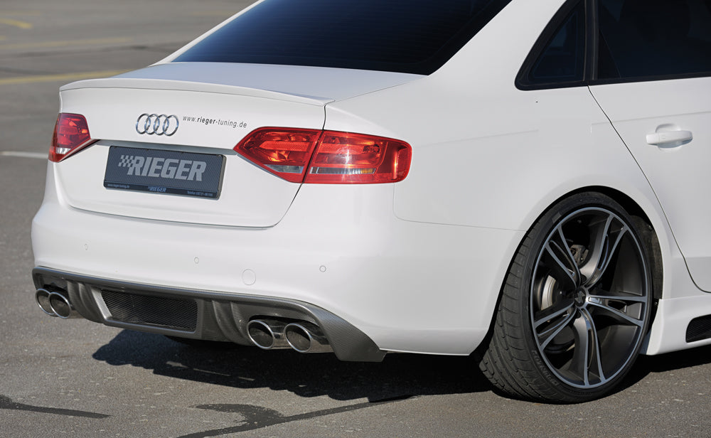 Audi A4 (B8/B81) Rieger Heckeinsatz  für Doppelendrohr li. u. re., (4x115x85mm oval), ABS, Carbon-Look, für Fzg. mit S-Line Exterieur, 
inkl. Montagezubehör, Alugitter