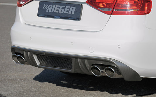 Audi A4 (B8/B81) Rieger Heckeinsatz  für Doppelendrohr li. u. re., (4x115x85mm oval), ABS, Carbon-Look, für Fzg. mit S-Line Exterieur, 
inkl. Montagezubehör, Alugitter