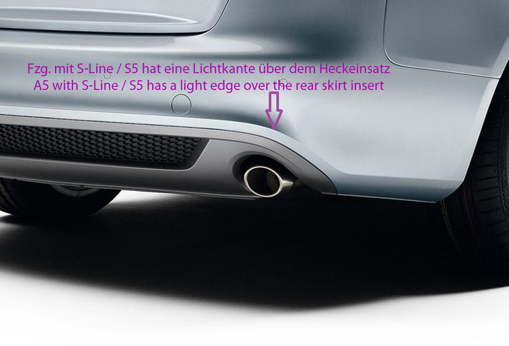 Audi A5 (B8/B81) Rieger Heckeinsatz  für Doppelendrohr li. u. re., (4x115x85mm oval), ABS, Carbon-Look, für Fzg. mit S-Line Exterieur, 
inkl. Montagezubehör, Alugitter, Gutachten