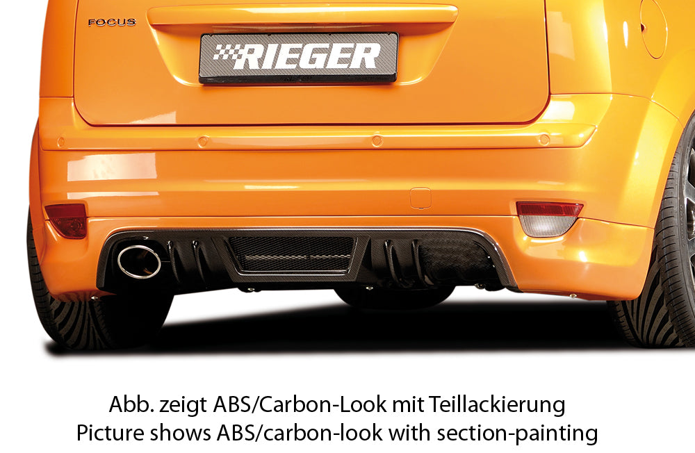 Ford Focus 2 Rieger Heckschürzenansatz  für Endrohr li., ABS, Carbon-Look, 
inkl. Montagezubehör, Alugitter, Gutachten