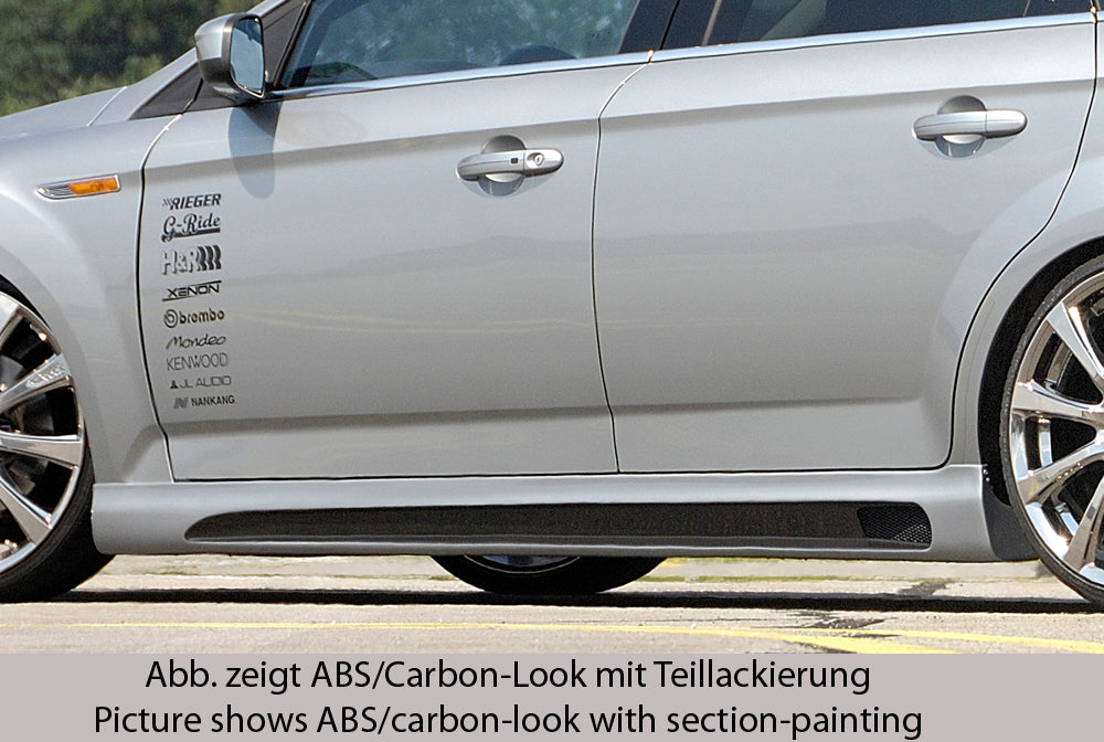 Ford Mondeo (BA7) Rieger Seitenschweller SG-Design  links, mit Ausschnitt, mit Schacht, ABS, Carbon-Look, 
inkl. Montagezubehör, Alugitter, Gutachten