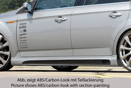 Ford Mondeo (BA7) Rieger Seitenschweller SG-Design  links, mit Ausschnitt, mit Schacht, ABS, Carbon-Look, 
inkl. Montagezubehör, Alugitter, Gutachten