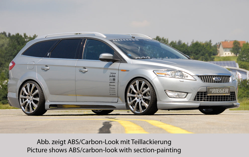 Ford Mondeo (BA7) Rieger Seitenschweller SG-Design  links, mit Ausschnitt, mit Schacht, ABS, Carbon-Look, 
inkl. Montagezubehör, Alugitter, Gutachten