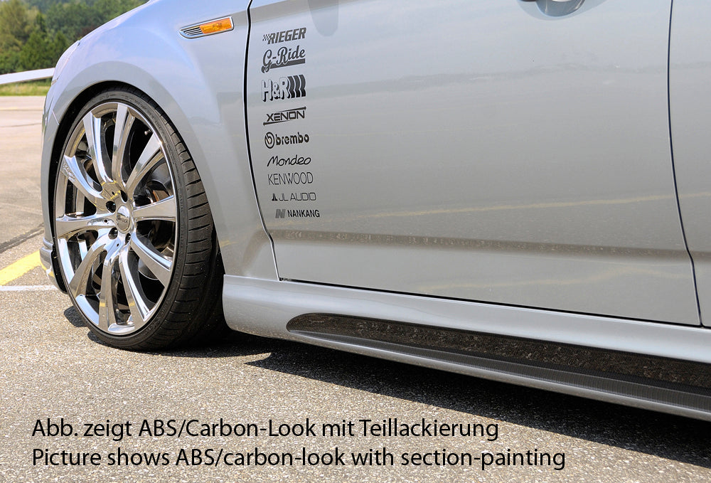 Ford Mondeo (BA7) Rieger Seitenschweller SG-Design  links, mit Ausschnitt, mit Schacht, ABS, Carbon-Look, 
inkl. Montagezubehör, Alugitter, Gutachten