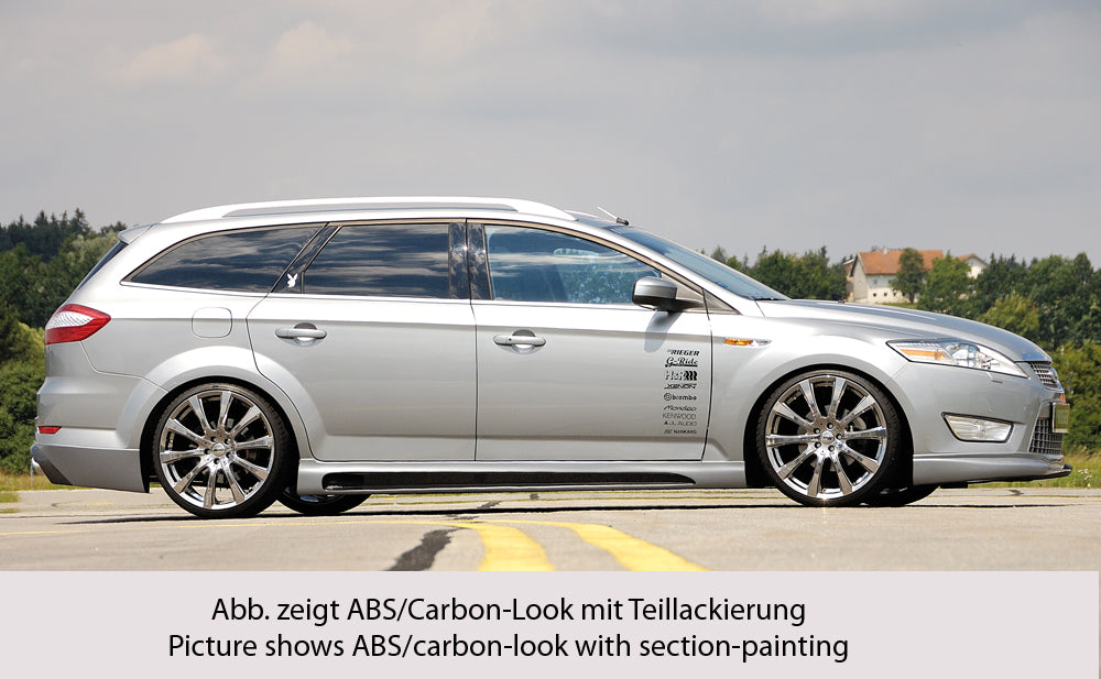 Ford Mondeo (BA7) Rieger Seitenschweller SG-Design  links, mit Ausschnitt, mit Schacht, ABS, Carbon-Look, 
inkl. Montagezubehör, Alugitter, Gutachten