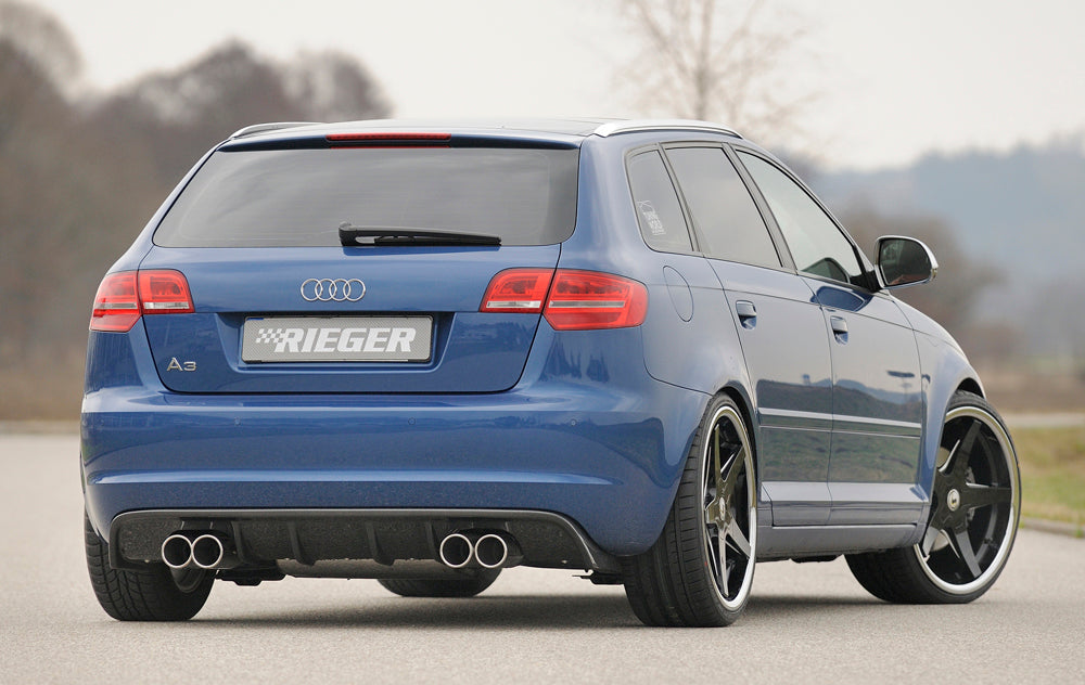 Audi A3 (8P) Rieger Heckeinsatz  für Sportendrohr li. u. re., (4x76mm ø), ABS, Carbon-Look, für Fzg. mit S-Line Exterieur und ohne S-Line Exterieur, 
inkl. Montagezubehör, Gutachten