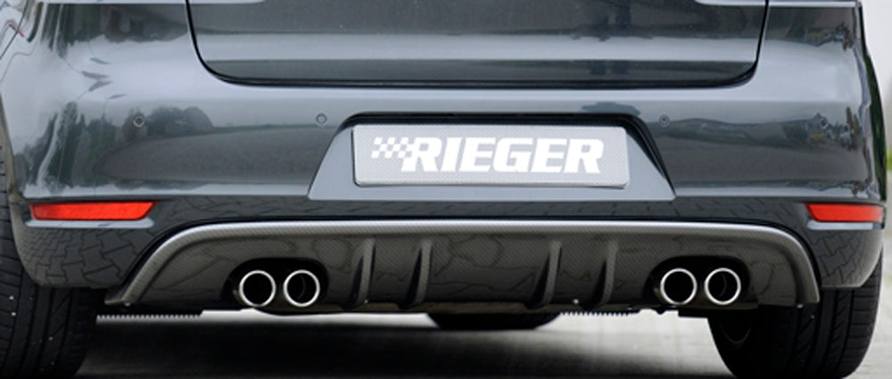 VW Golf 6 Rieger Heckeinsatz mit 2 Doppelfinnen  für Doppelendrohr li. u. re., ABS, Carbon-Look, 
inkl. Montagezubehör, Gutachten