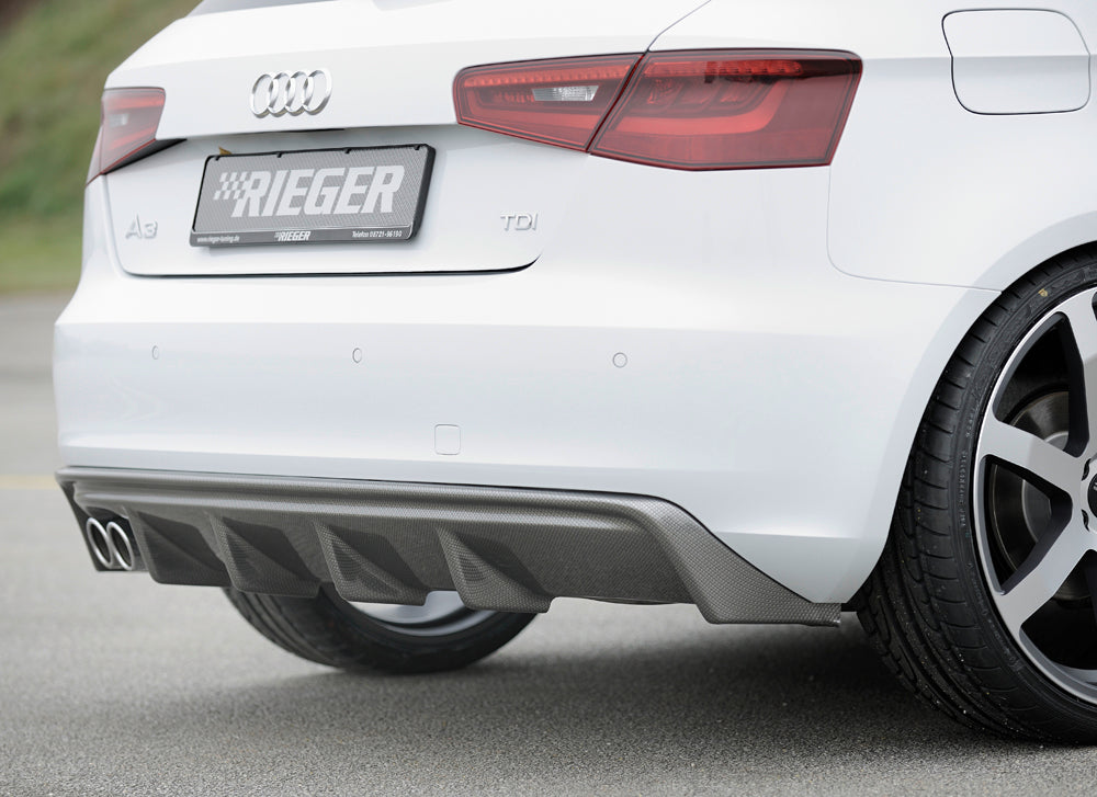 Audi A3 (8V) Rieger Heckeinsatz  für Doppelendrohr li., ABS, Carbon-Look, für Fzg. ohne S-Line Exterieur, 
inkl. Montagezubehör, Gutachten